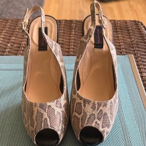 Haute Footure Taupe Snake-Print Slingback Peep-Toe Heels